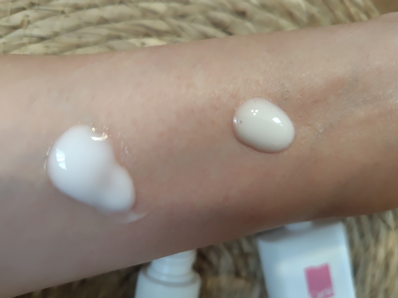 イハダとカルテHDの乳液を腕に出して比較